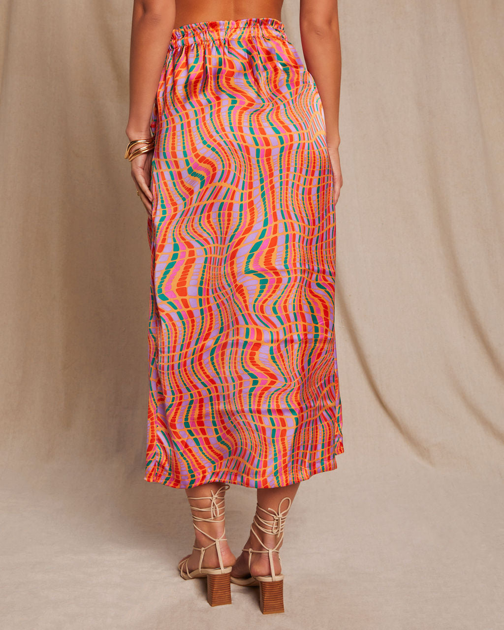 Imogen Satin Printed Tie Front Midi Skirt - Image 11