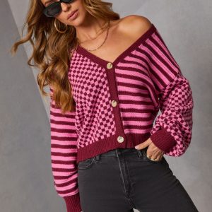 Soft Routine Checkered Striped Cardigan