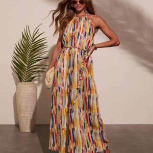 Magic Hour Halter Waist Tie Jumpsuit