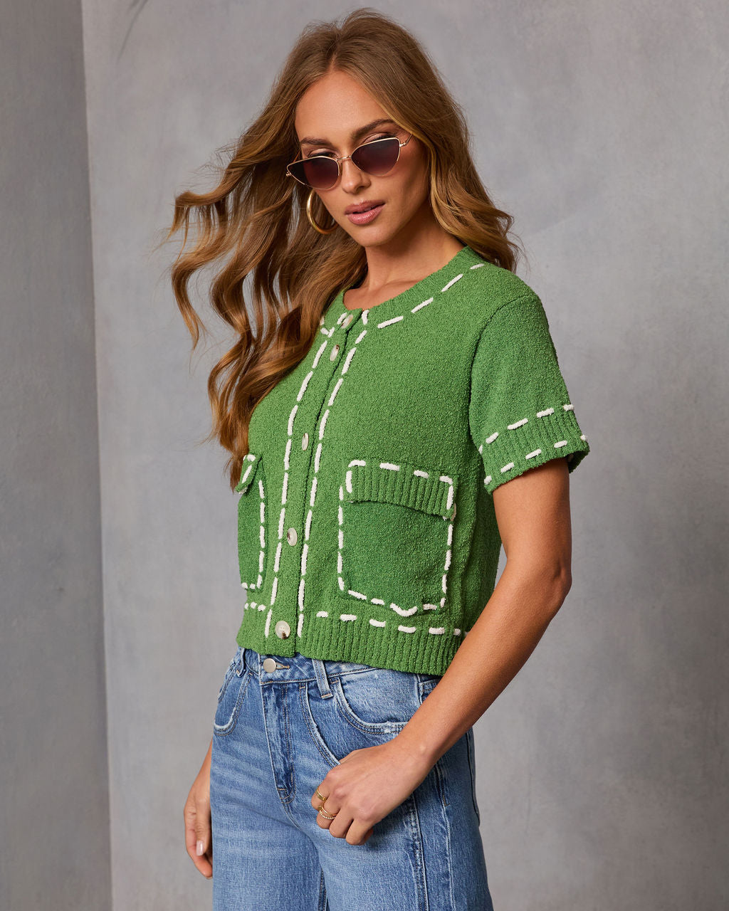 Quiet Start Contrast Stitch Cardigan - Image 9