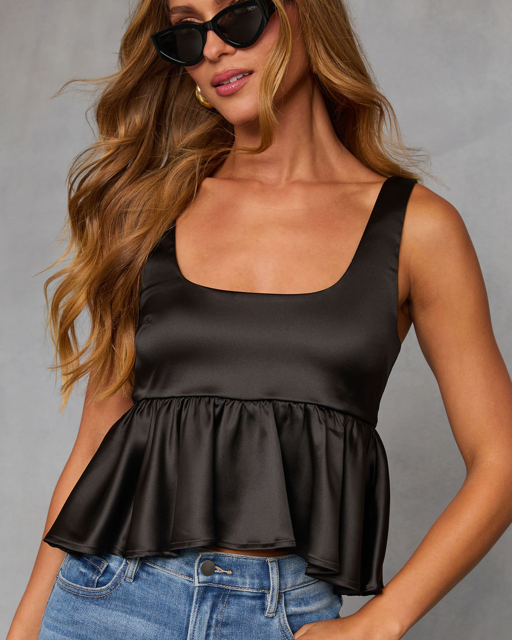Mellow Dusk Satin Peplum Top - Image 6