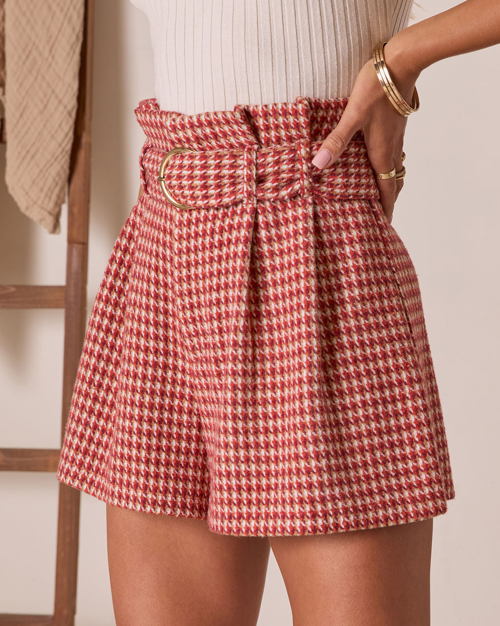 For The Record Houndstooth Belted Shorts - Image 3
