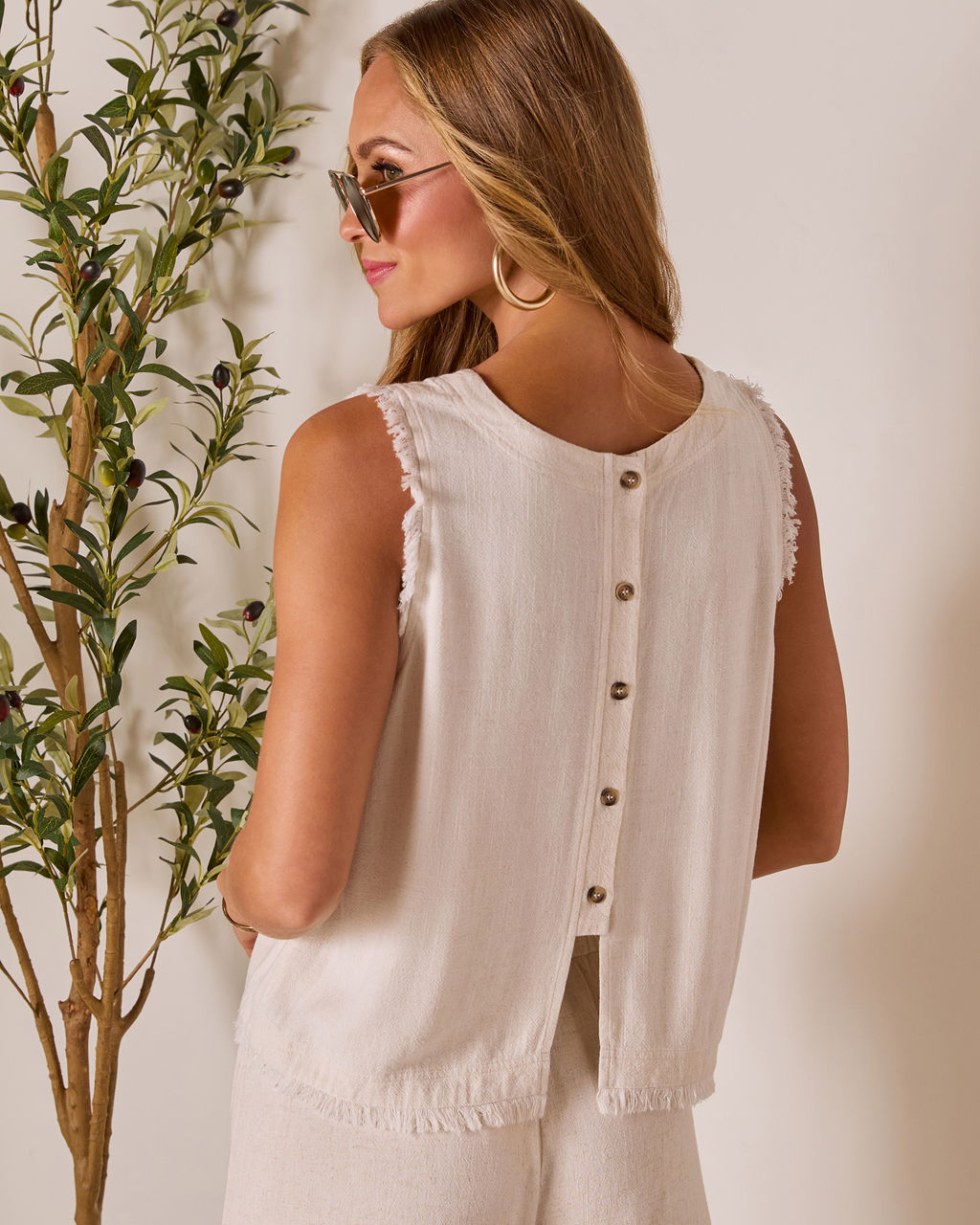 Grecian Glow Frayed Linen Top - Image 4