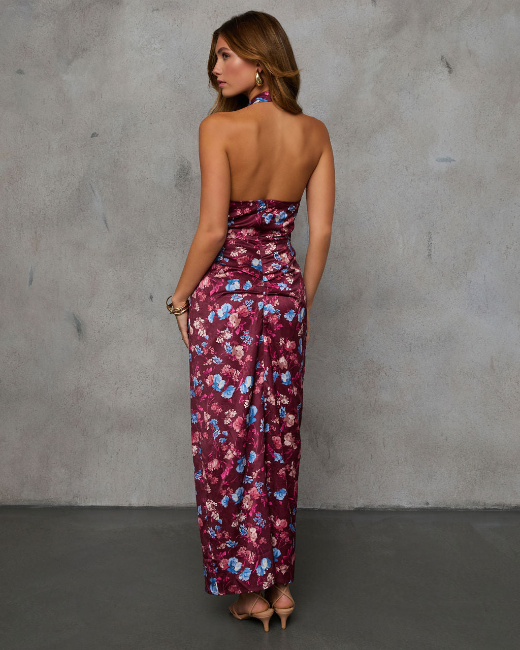 Paritza Floral Halter Neck Satin Maxi Dress - Image 8