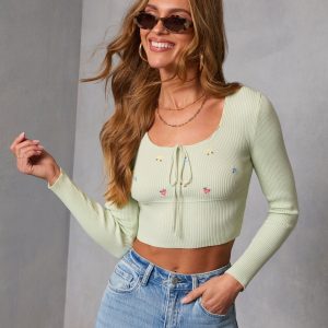Happy Bloom Bust Tie Embroidered Top
