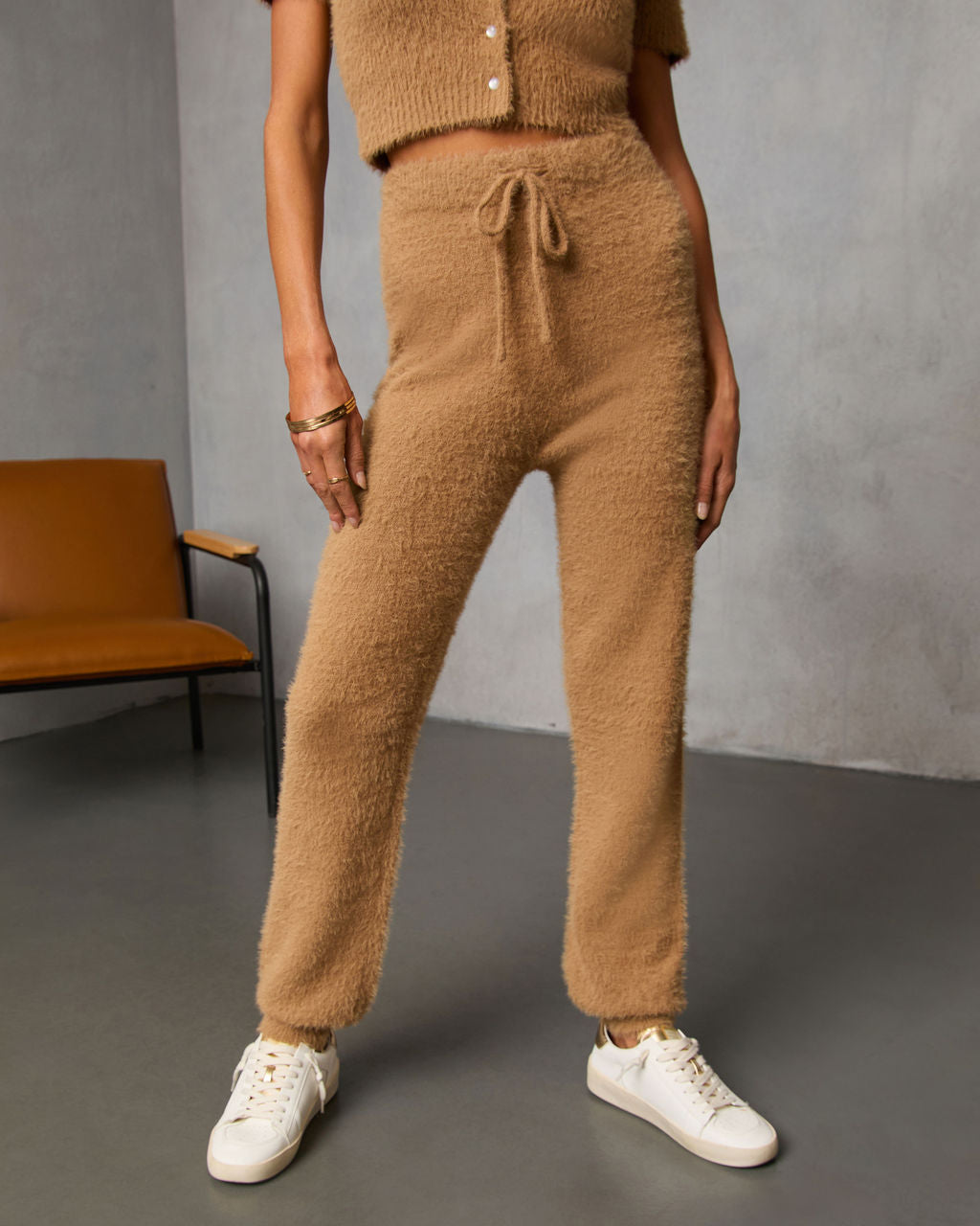 Chai Fall Fuzzy Knit High Rise Waist Tie Pants - Image 6