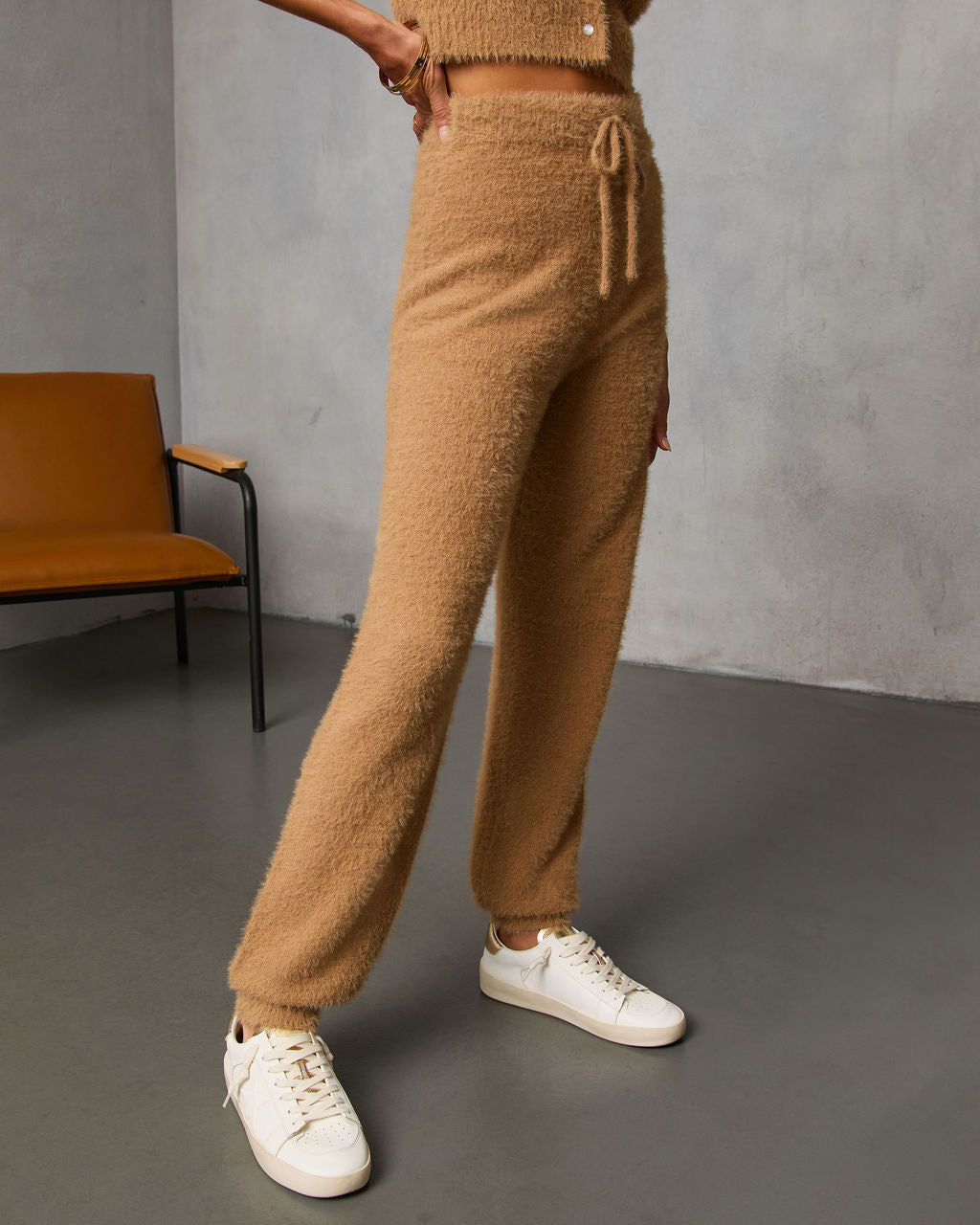 Chai Fall Fuzzy Knit High Rise Waist Tie Pants - Image 3