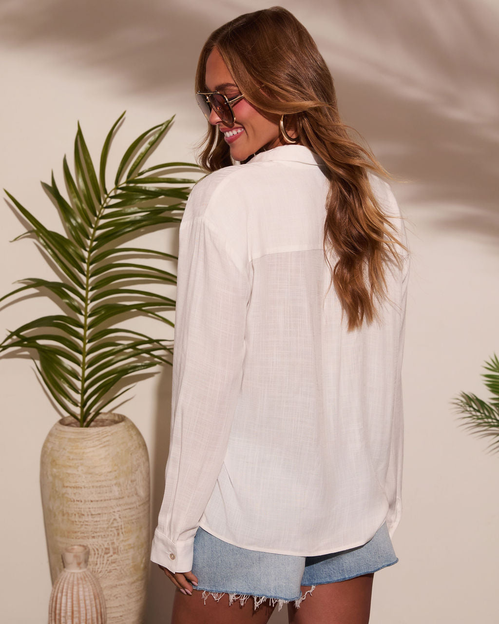 Palm Ritual Embroidered Linen Button Down Top - Image 4