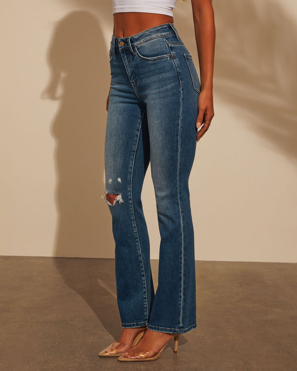 Kylee High Rise Distressed Flare Jeans - Image 4