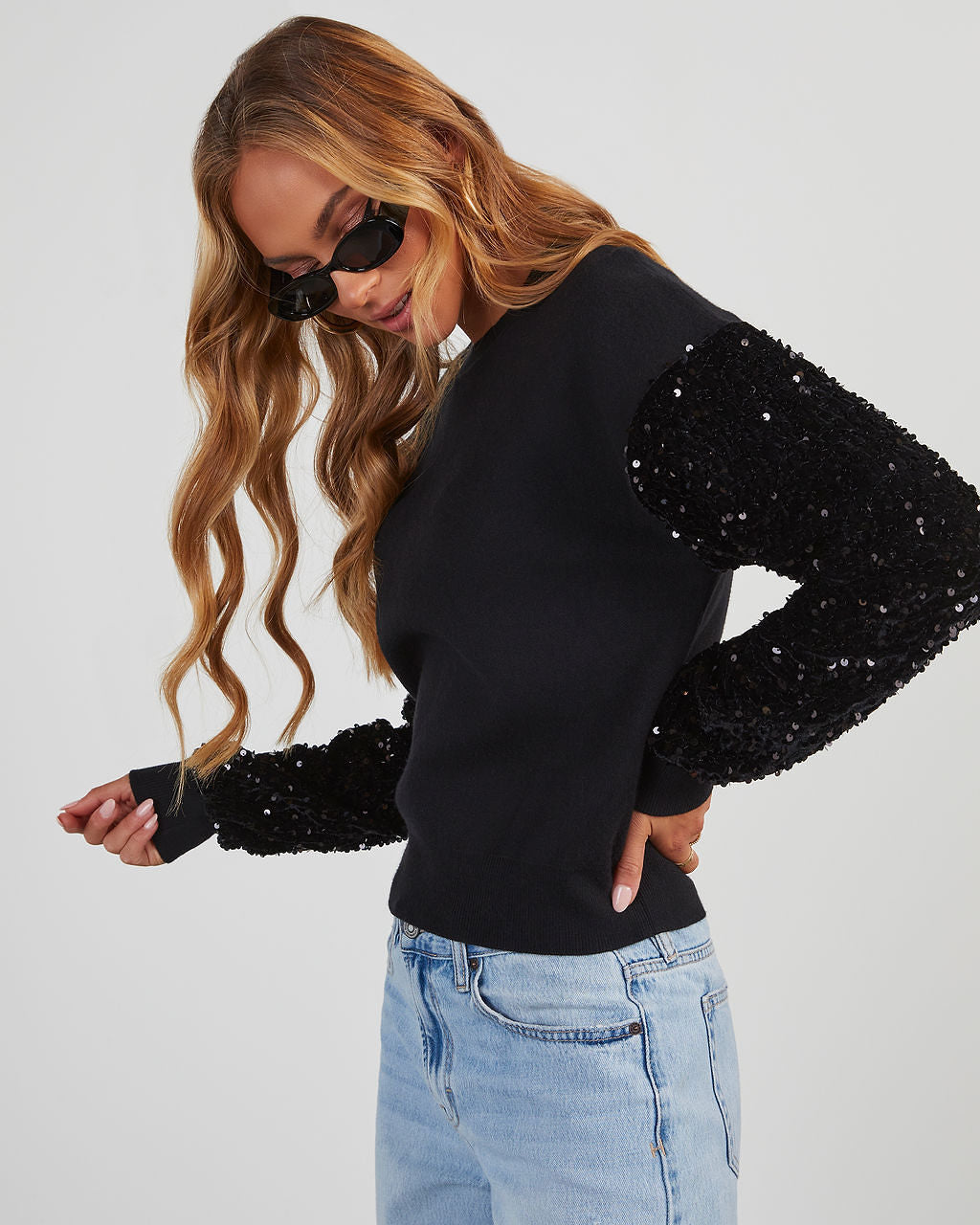 Yumi Contrast Sequin Knit Sweater - Image 18