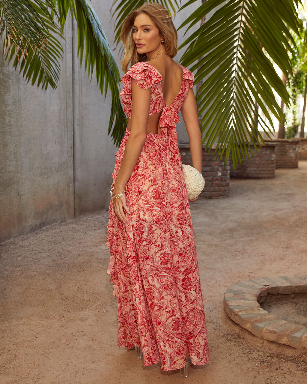Soleil Printed Cutout Ruffle Maxi Dress - Image 4