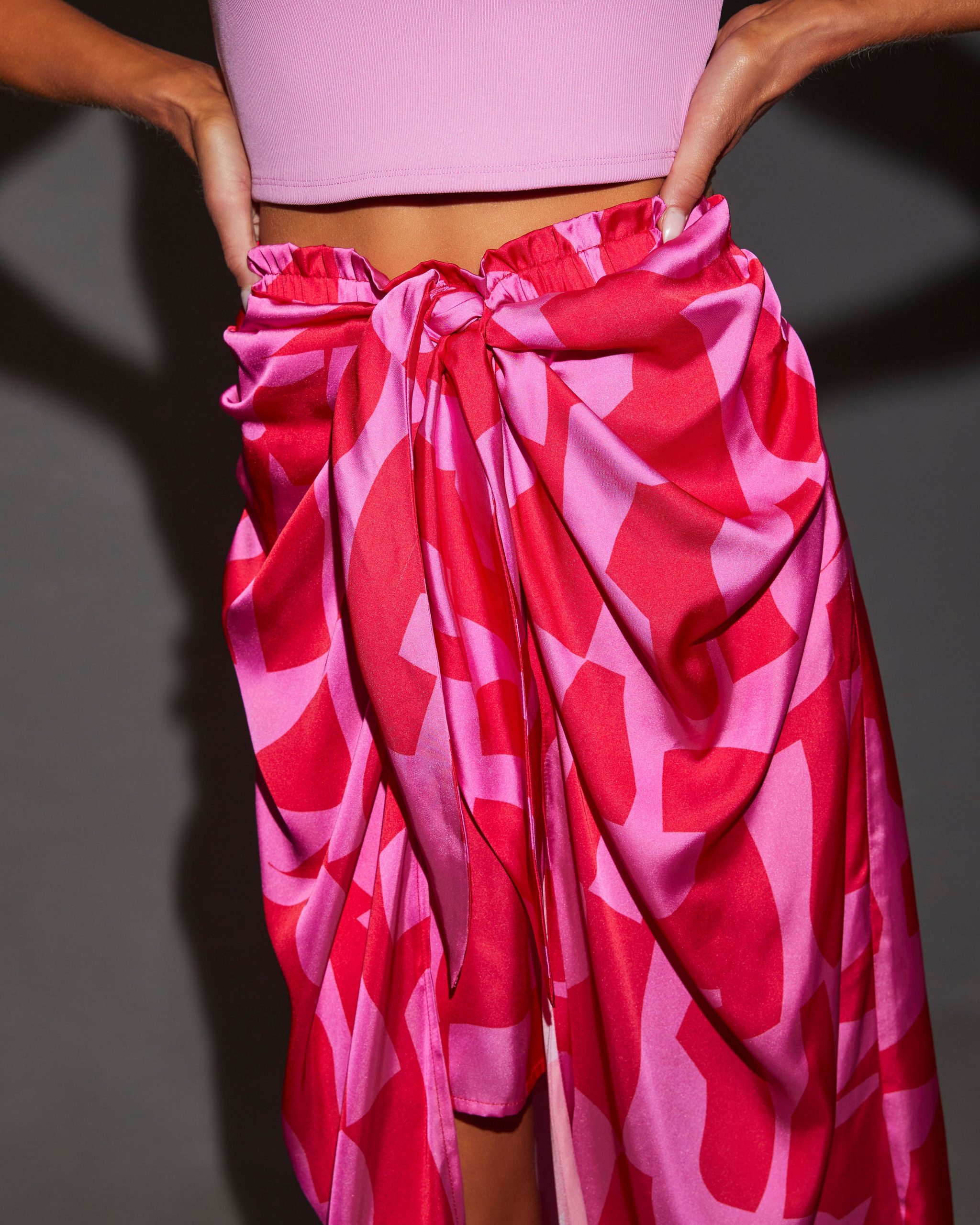 Imogen Satin Printed Tie Front Midi Skirt - Image 18