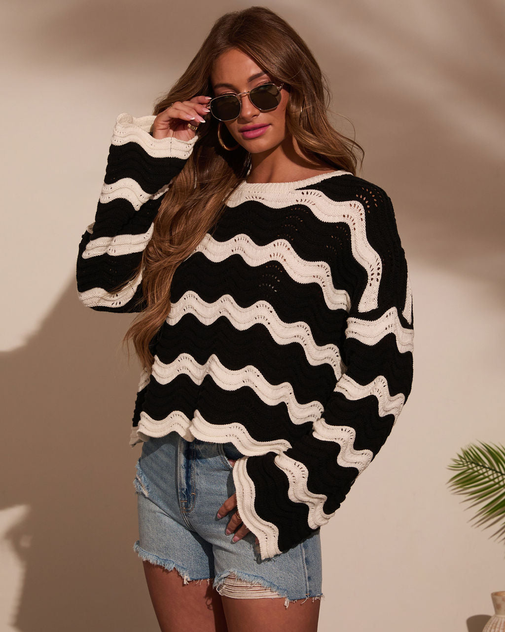 Janerio Wavy Striped Crochet Sweater - Image 3
