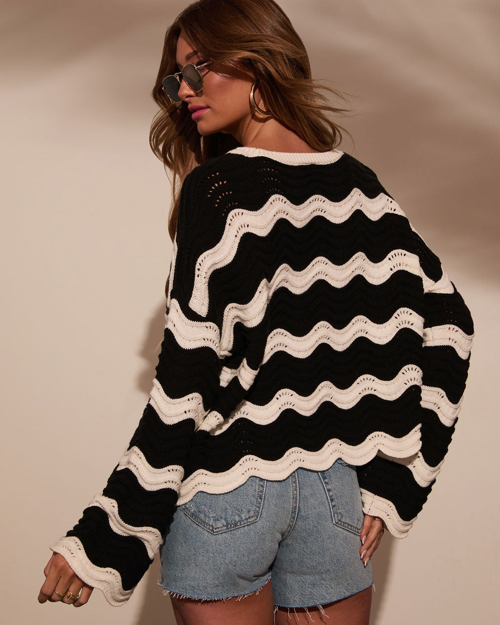 Janerio Wavy Striped Crochet Sweater - Image 4