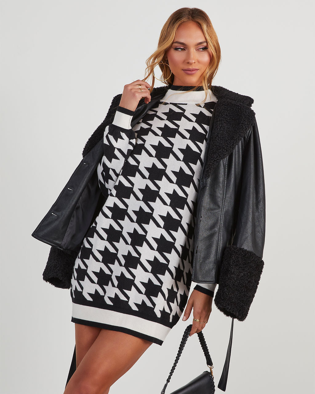 Raven Houndstooth Mini Sweater Dress - Image 5