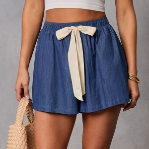 Bare Afternoon Contrast Waist Tie Shorts