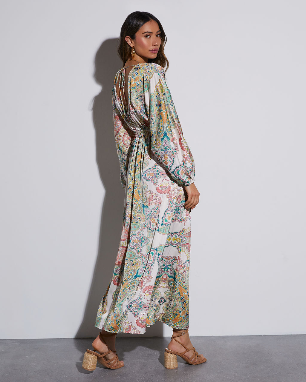 Korina Satin Printed Kimono Empire Waist Maxi Dress - Image 10