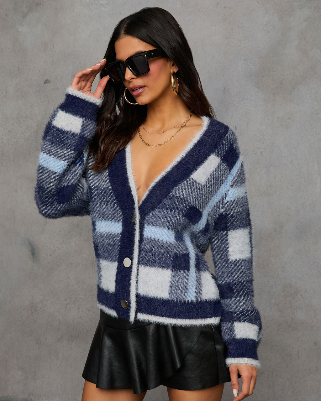 Taylor Plaid Fuzzy Knit Cardigan - Image 10