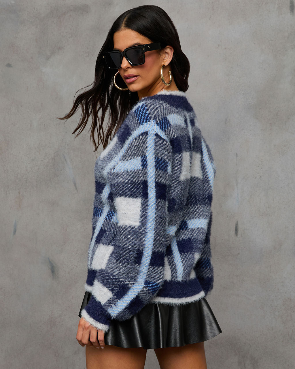 Taylor Plaid Fuzzy Knit Cardigan - Image 11