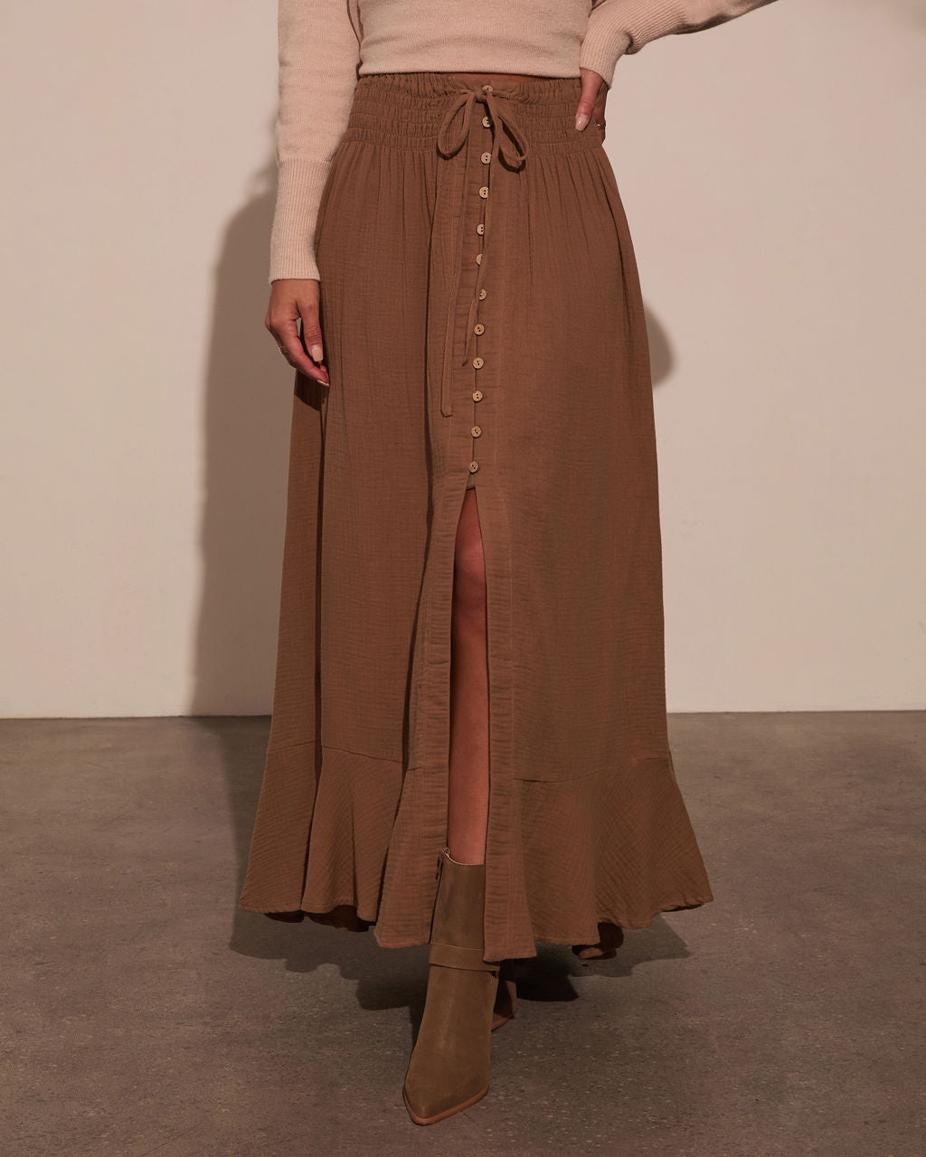 Serves Up Tie Waist Button Down Maxi Skirt - Image 13