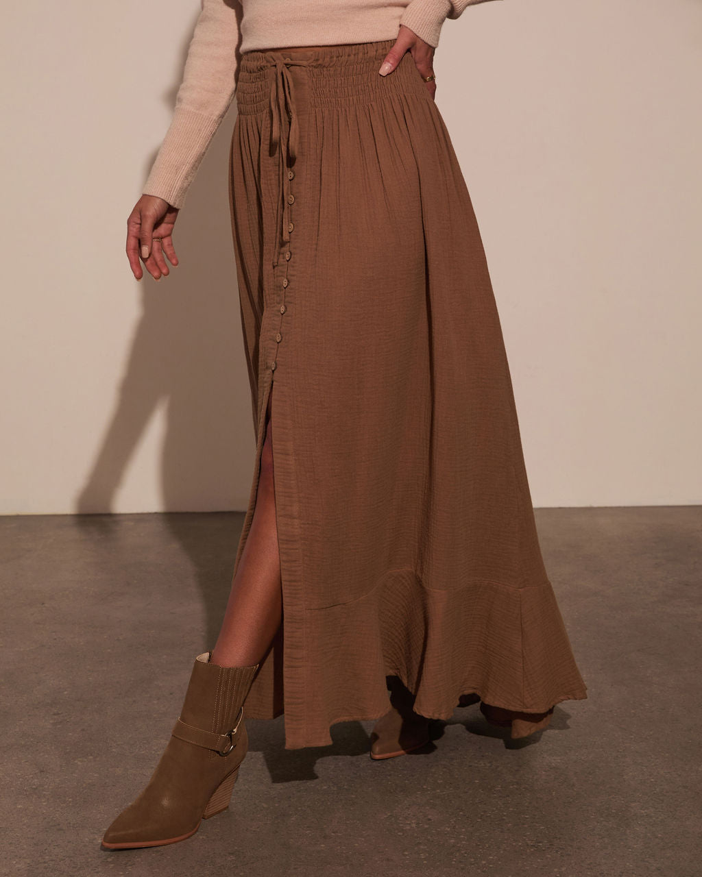 Serves Up Tie Waist Button Down Maxi Skirt - Image 15