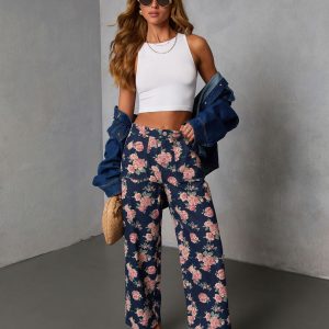 New Bloom Printed Rigid Straight Leg Jeans