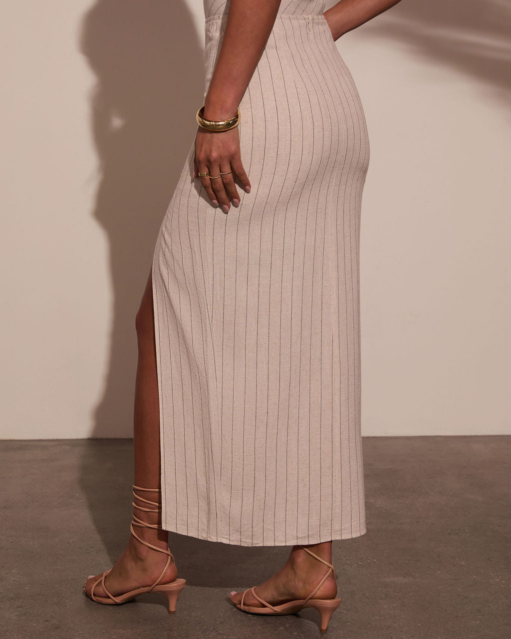 Tinslie Striped Linen Midi Skirt - Image 4