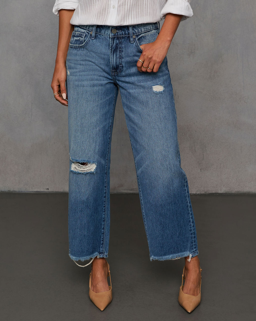 Olsen Rigid Distressed Barrel Jeans - Image 2