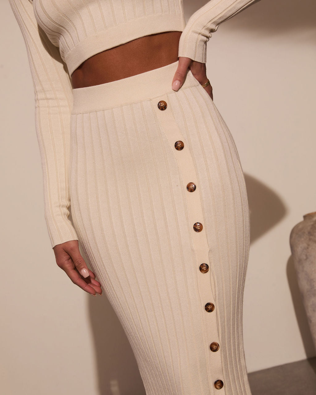 Morning Tide Ribbed Side Button Maxi Skirt - Image 6