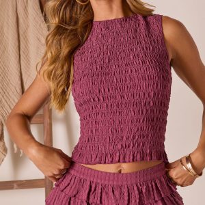 Saddle Check Smocked Tank