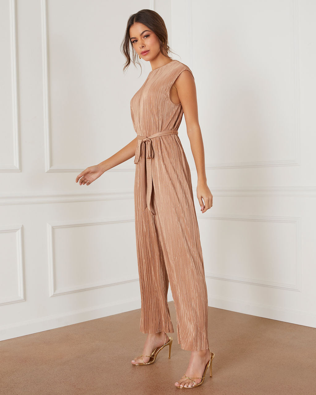 Working Girl Plisse Tie Waist Jumpsuit - Image 4