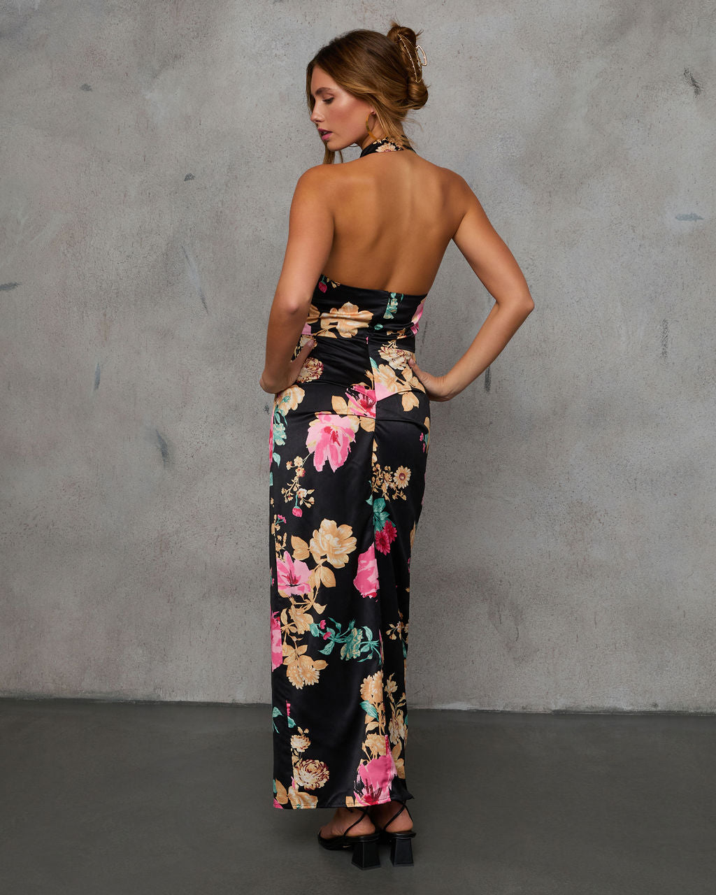 Paritza Floral Halter Neck Satin Maxi Dress - Image 4