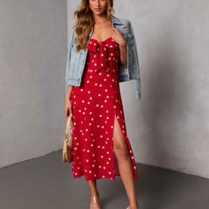 Eirah Strapless Cut Out Polka Dot Midi Dress