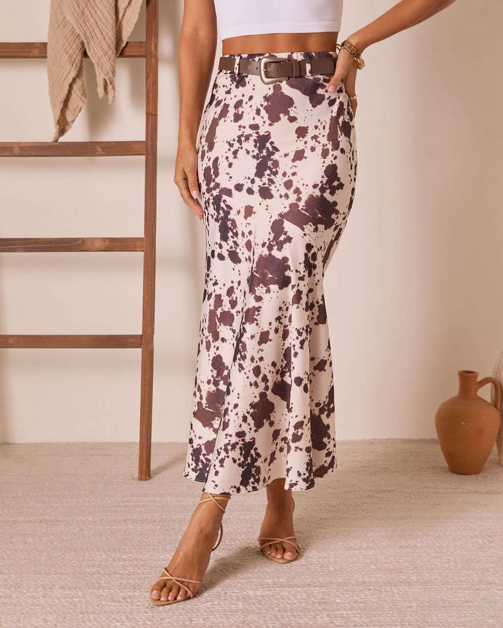 Bronco Heritage Cow Print Belted Maxi Skirt - Image 2