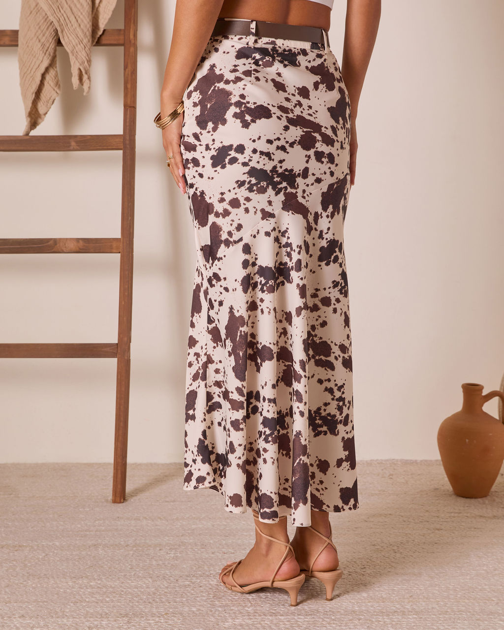 Bronco Heritage Cow Print Belted Maxi Skirt - Image 4