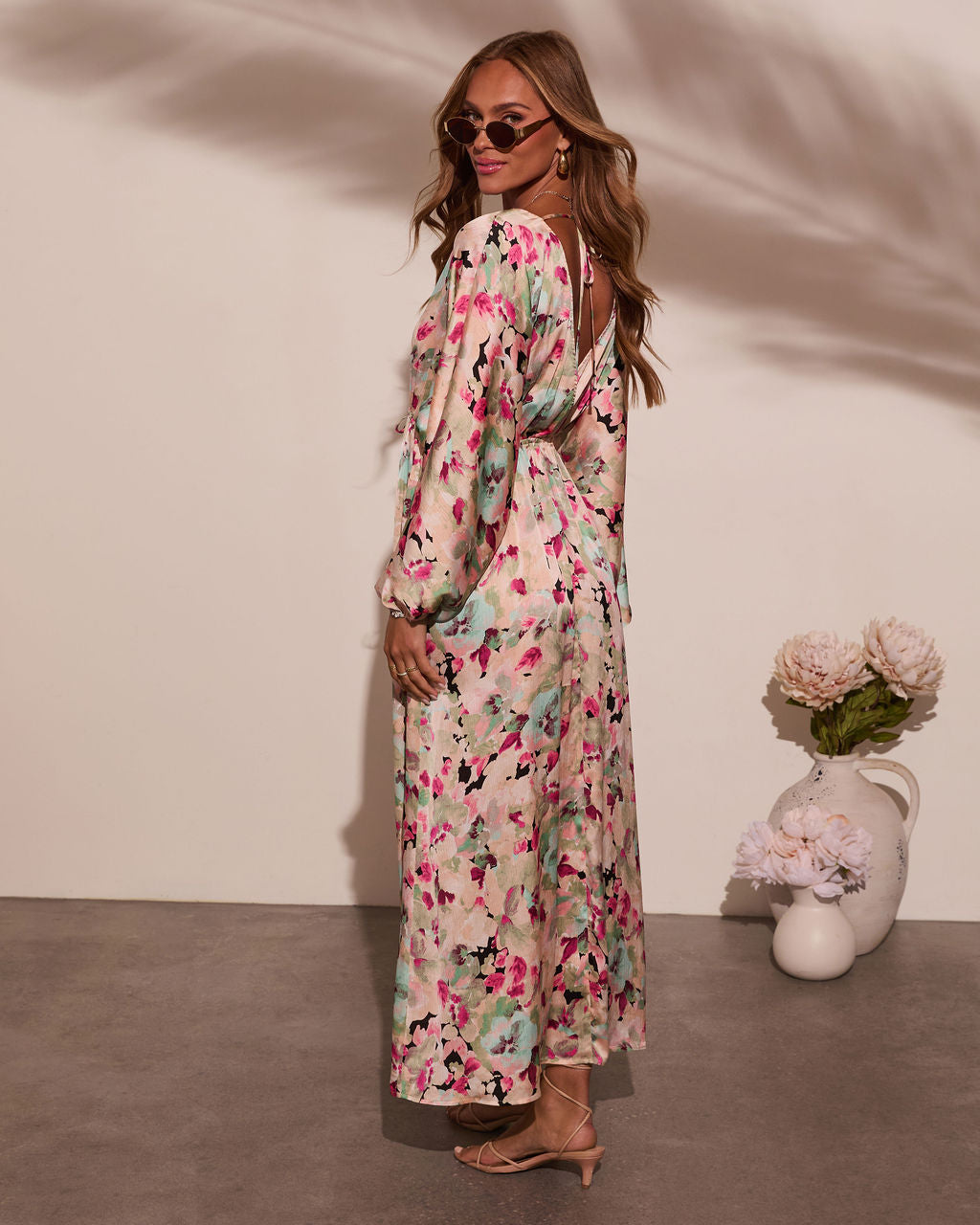 Korina Satin Printed Kimono Empire Waist Maxi Dress - Image 4