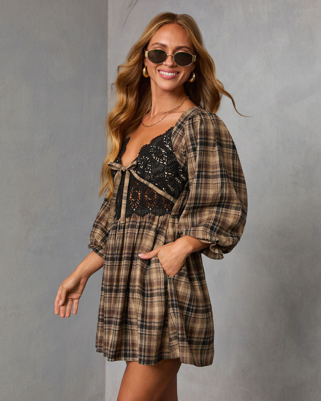 Ajah Plaid Lace Bust Mini Dress - Image 3