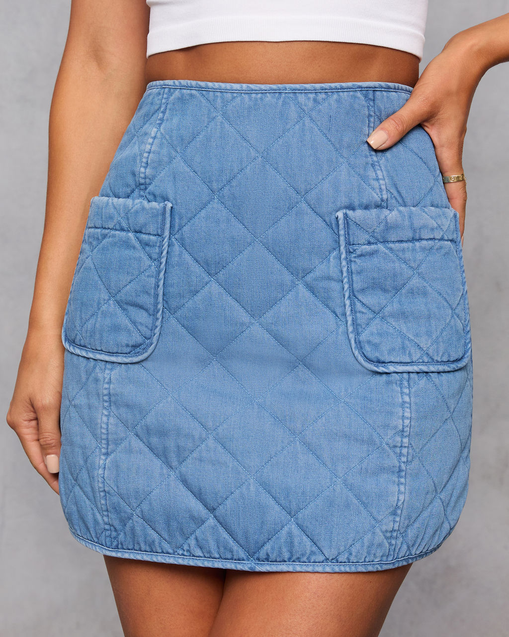 Roisin Quilted Denim Mini Skirt - Image 3