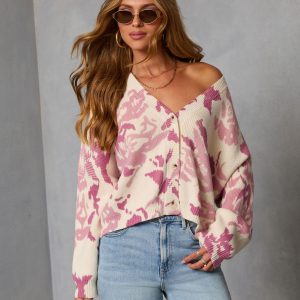 Honeyed Timber Knit Printed Cardigan