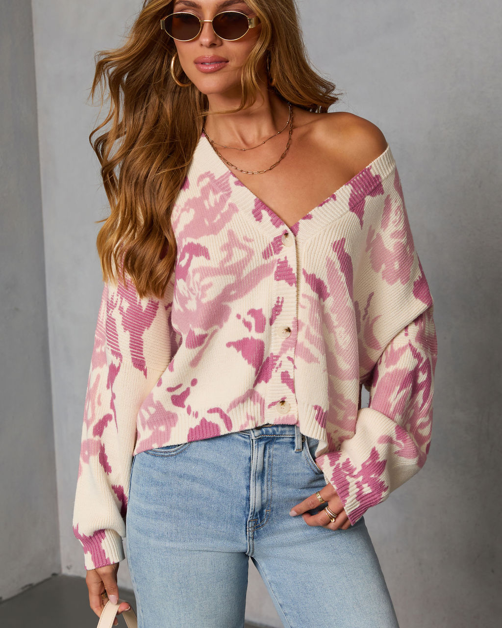 Honeyed Timber Knit Printed Cardigan - Image 5