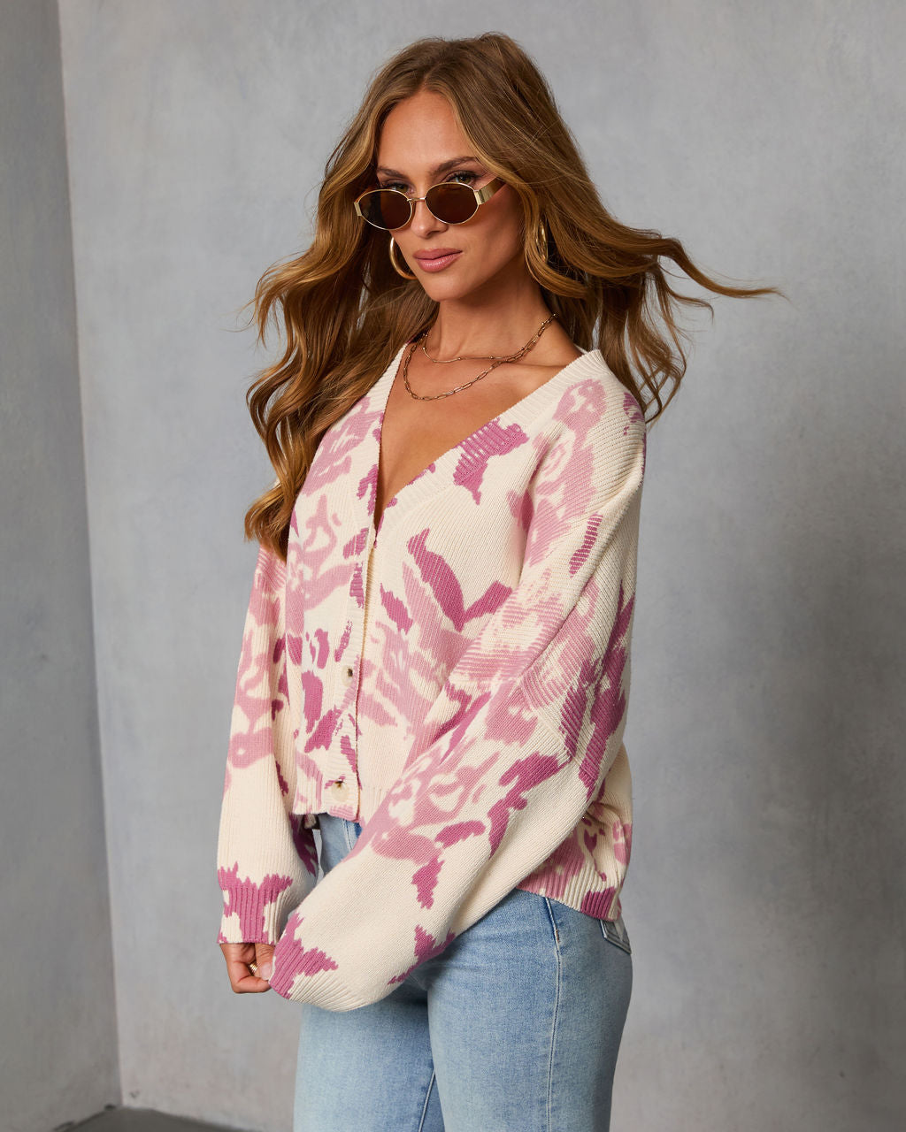 Honeyed Timber Knit Printed Cardigan - Image 3