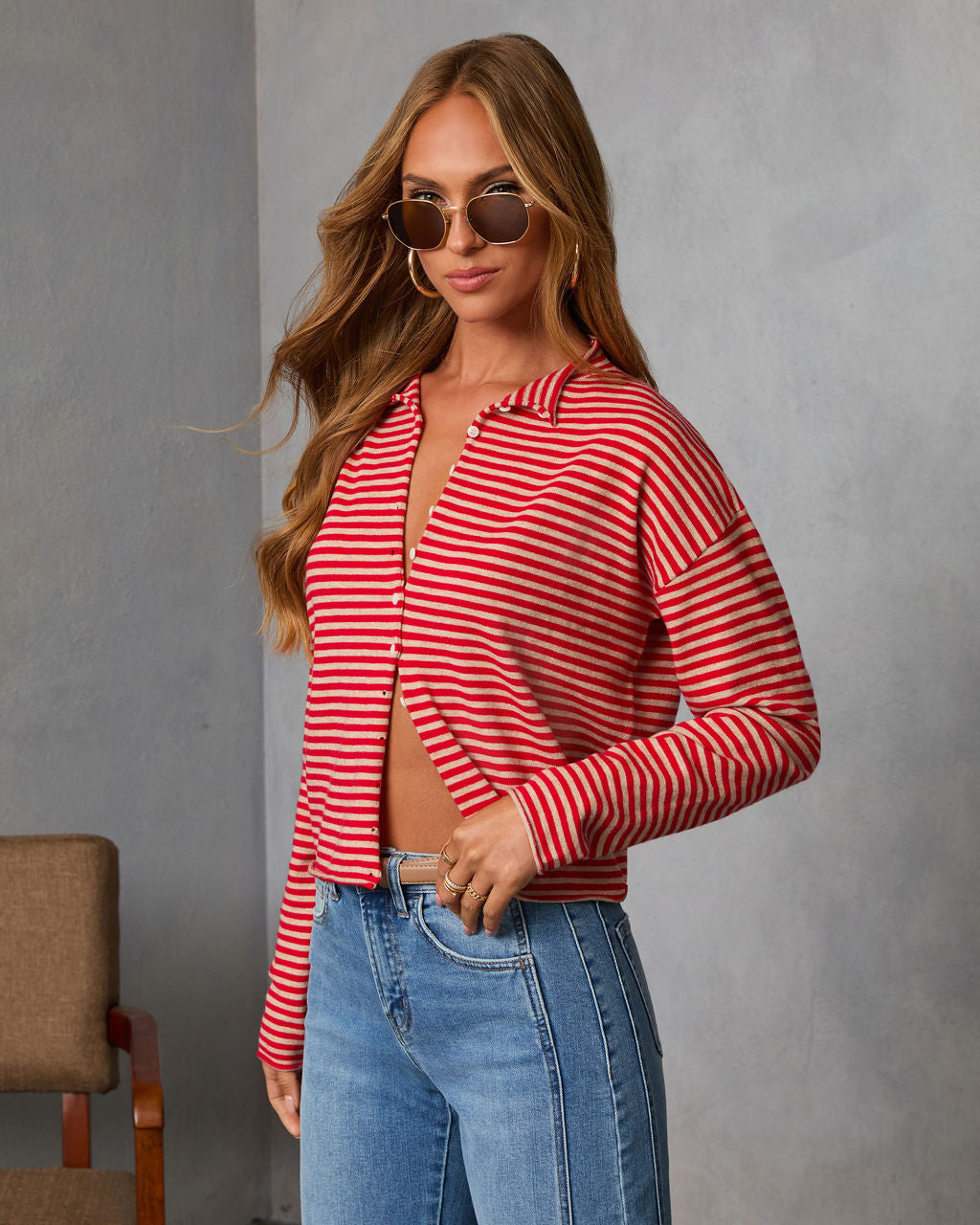 Madeley Contrast Striped Cardigan - Image 3