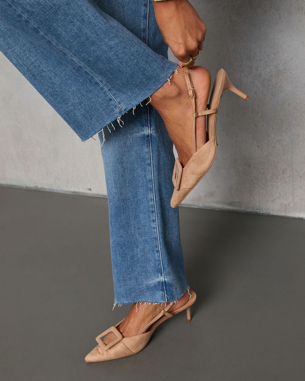 Hazel Lane Buckle Suede Slingback Heels - Image 7