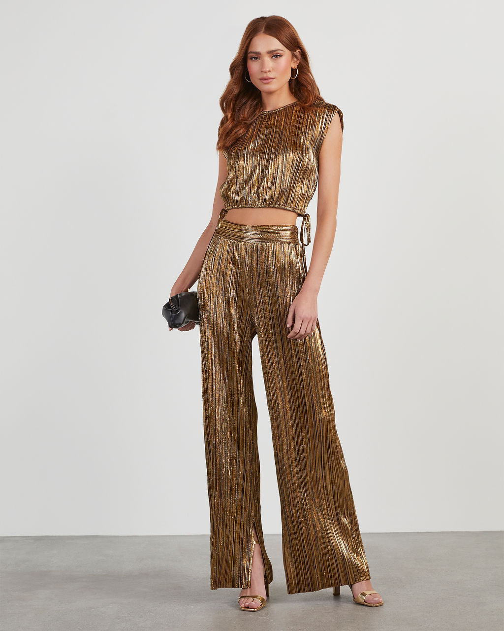 Sinclair Metallic Plisse Crop Blouse - Image 2